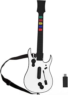 NBCP Guitar Hero Guitar, Wireless PC Guitar Hero Controller for PlayStation 3 PS3 with Dongle for Clone Hero, Rock Band Guitar Hero Games White