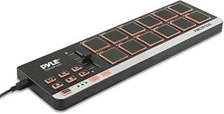 USB MIDI Controller Drum Pad - Upgraded Mini Portable Beat Maker Workstation Equipment w/12 Drum Pads, DJ Fader Slider & Transport Buttons - Control any DAW Software Kit - Pyle PMIDIPD20_0