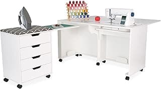 Arrow Laverne & Shirley Sewing Cabinet with Hydraulic Lift & Rolling Storage Caddy – Quilting & Sewing Workstation