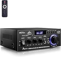 WOOPKER AK45 Pro Amplifier Home Audio Stereo Receivers with Bluetooth 5.0,Max 400W,2.0 Channel Stereo Amplifier System for Home Theater Speakers, Karaoke,Garage,Home Amp with USB,SD,RCA,2 MIC in
