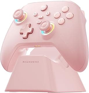 Machenike G3V2 Bluetooth Controller for Pc/Switch/Ios/Android, Hall Effect Joysticks, RGB Lighting Gaming Controller,2 Programmable Buttons,1000mah Battery With Charging Station, Pink