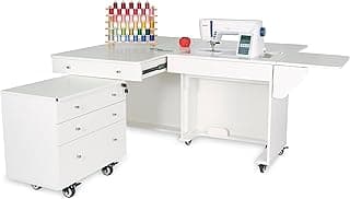 Kangaroo & Joey K8811 Sewing Cabinet – Dual Rail Electric Lift, Adjustable Sewing Table with Storage for Quilting & Crafting, Teak Finish