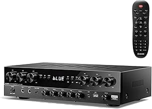 Donner Stereo Receivers, Premium 1000W Peak Power 6 Channel Audio Amplifier with Bluetooth 5.3, USB, FM, 2 Mic-in, Echo, RCA, Optical/Coaxial Input for Home, Karaoke, Theater Speakers, MAMP6