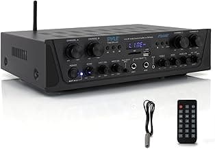 Pyle 4-Channel Audio Amplifier with Bluetooth - Home Stereo Receiver w/ 500W Max Power - Commercial or Karaoke - Dual Mic Input with Echo, Vol, Talk-Over - AUX In - Sub Out - USB-A MP3 Player, AM/FM