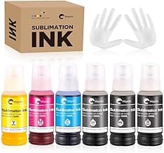 Hiipoo 600ML Sublimation Ink for ET-8500 ET-8550 Wide-Format Supertank Printers Heat Press Transfer on T-Shirt Tumblers (6x100ML, BK PB C M Y GY)
