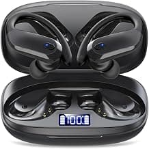 Wireless Earbuds,Bluetooth 5.4 Ear buds,Sport Headphones with Earhooks,IPX7 Waterproof Bluetooth Headphones,80H Playtime Earbuds,Weight 7.8g,Noise Cancelling Mic for Earphones Running & Workout-Black