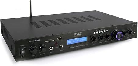 Pyle Bluetooth Home Theater Amplifier - 200 Watts into 5 Channels with Subwoofer Out, Easy Karaoke - Dual Mic, Wireless Streaming, USB/SD with MP3 player, RCA Input, FM Radio, LCD Display - PDA7BU