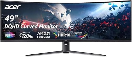 Acer Nitro 49” Gaming Monitor | UltraWide DQHD 5120 x 1440 | 1000R 32:9 Curved | AMD FreeSync | Up to 120Hz Refresh Rate | 3ms (G to G) | 1 x Display Port 1.4 & 2 x HDMI 2.0 Ports | EI491CUR J0biiphx