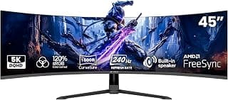CRUA 45" Curved Gaming Monitor, 240Hz DQHD 5120×1440 UltraWide 32:9 VA Screen Computer Monitors, 120% sRGB,1500R, AMD FreeSync Compatible, Built-in Speakers, HDMI 2.1 & DP 1.4, Wall Mountable – Black