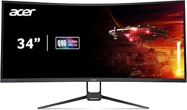 acer Nitro 34 Inch UWQHD 3440 x 1440 1000R Curved PC Gaming Monitor | AMD FreeSync Premium | Up to 180Hz Refresh | Up to 0.5ms | AdobeRGB 90%| Delta E<2 | 1 DP 1.2 & Two HDMI 2.0| EDA343CUR V3bmiippx