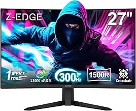 Z-Edge 27 inch Curved Gaming Monitor, FHD 1080P 300Hz 280Hz 240Hz Curved Monitor 1500R Computer Monitor, MPRT 1ms Monitor, FreeSync, Low Blue Light,16.7M Colors, UG27S 2X DP and 2X HDMI