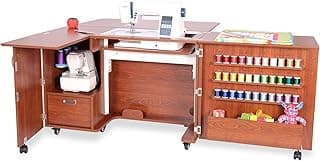 Arrow K8405 Wallaby Kangaroo Sewing, Cutting, Quilting, Crafting Cabinet and Table, Includes Storage and Airlift, Portable with Wheels, Teak Finish