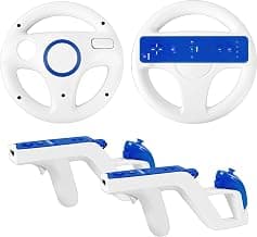 PaveRovi 4Pack Wii Steering Wheels and Zapper Light Gun Compatible with Nintendo Wii/Wii U Remote Controller(2 Wheels & 2 Light Gun)