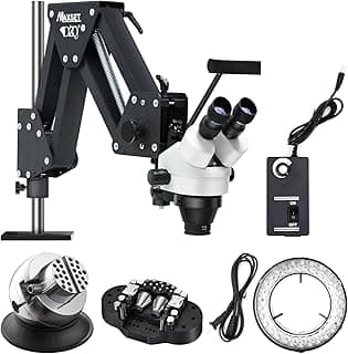 DZQ Jewelers Microscope with Ball Vise (360°Rotation), 7X-45X Micro Inlaid Mirror, Multi-Directional Spring Bracket, 60 LED Ring Light Illuminator, Jewelry Microscope for Diamond Making