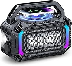 Wilody Speakers Bluetooth Wireless, 100W Loud Outdoor Speaker with Bass, IPX7 Waterproof Floatable, 20H Playtime, Wireless Charge, TWS, RGB Light, Portable Speaker for Work, Garage, Outdoor (Black)