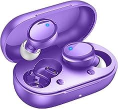 Lanteso True Wireless Bluetooth 5.4 Earbuds, 48H Playtime,Light Weight Headphones in Ear Buds Built in Mic Headset Premium Sound with Deep Bass,Clear Calls Earphones for Sports Workout Purple