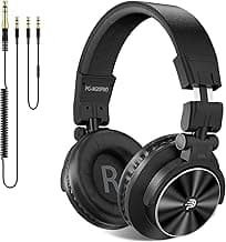 PUPGSIS Wired Over Ear Headphones: Studio Monitor Headphones - Professional 50mm Drivers 40kHz DJ Stereo Headphones - 1/4 to 3.5mm Audio Jack for Recording/Mixing/Podcast/Guitar/Keyboard