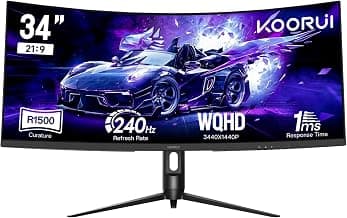 KOORUI 34 inch Ultrawide Curved Gaming Monitor 240Hz, PIP/PBP, 3440x1440P, 21:9 Display, 1500R Curvature. 1ms, Adaptive Sync, DP, HDMI, Vesa amoun,Support PS5,t,Computer Monitor G3441XC