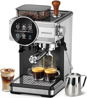 Spacekey Espresso Machine with Grinder - 20 Bar All-in-One Coffee Maker with Milk Steam Wand/Frother, Cold Brew, 30 Grind Settings, 60oz Removable Tank - Home Barista Kit for Lattes, Cappuccinos