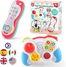 PLAY Baby Controller Toy - Bilingual Spanish & English Learning Toys, Pretend Video Game Controller & TV Remote Combo with Music and Light, Christmas Birthday Gift for Infants Toddlers 12+ Months