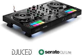 Hercules DJControl Inpulse 500 DJ Controller – Beginner DJ Set, 2-Deck USB DJ Mixer with Built-In Audio Interface, RGB Pads, Touch-Sensitive Jog Wheels