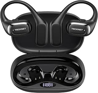 TECKNET Open Ear Headphones, Over the Ear Earbuds with Bluetooth 6.0, Smart Digital Display, 40H Playtime, IPX5 Waterproof, USB-C Fast Charging, Touch Control for Travel, Cycling, Running, Black
