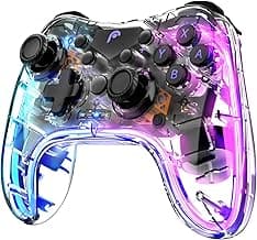 Fosmon Wireless Bluetooth Gaming Controller for Switch 2/1/Lite/OLED, Android/iOS/PC/Steam/Apple Arcade MFi Games, Pro Controller with RGB Lights (14 Color), 4 Level Vibration, 6-Axis Gyro, Turbo