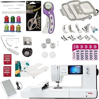 Bernette B79 Sewing & Embroidery Machine Bundle | Includes 3 Hoops, 11 Presser Feet, Extension Table, Cutter, Scissors, Thread Set, Bobbins