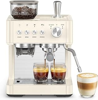 Kismile 20-Bar Espresso Machine with Grinder, Expresso Coffee Machines Coffee Maker with Grinder, Milk Frother/Steam Wand & Tamping Tools for Cappuccino & Latte