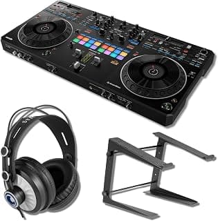 Pioneer DDJ-REV5 4-deck DJ Controller with Cans50 Professional Headphones and LPT5000 Laptop Stand