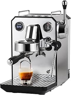 Gemilai Owl Espresso Machine, 15 Bar Professional Semi-Automatic Espresso Maker with Milk Frother Steam Wand & 57oz Removable Water Tank, Dual Display, for Cappuccino, Latte, G3006, Stainless Steel