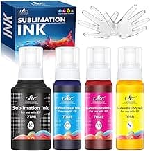 L&C Sublimation Ink for ET-2800 ET-2840 ET-15000 ET-2400 ET-2720 ET-2803 ET-2850 ET-2750 ET-2760 ET-4800 Inkjet Printers Vibrant Colors Non-Fading Easy Heat Press Transfer for Mugs T-Shirts