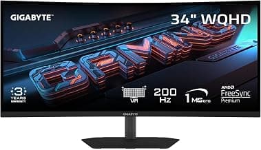 GIGABYTE - G34WQC2-34" VA Curved Gaming Monitor - WQHD 3440x1440-200Hz - 1ms GTG - AMD FreeSync Premium - HDMI, DP - Height and Tilt Adjustable - Black