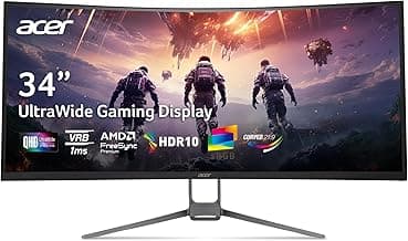 acer Nitro 34 Inch 1000R 21:9 Curved Zero-Frame QHD 3440 x 1440 Gaming Monitor | AMD FreeSync Premium | Up to 120Hz Refresh | 1ms VRB | Two Display Port 1.2 & Two HDMI 2.0 Ports | EDA343CUR J0bmiippx