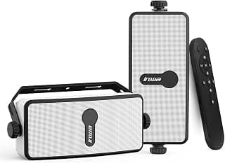 Inwa Upgraded 200W Outdoor Bluetooth Speakers Pair - IPX5 Waterproof Wall Mount Stereo Speaker, Wireless Multi-Speaker Connection with Auracast, Sound System w/Aux for Porch, Patio, Garage, Home