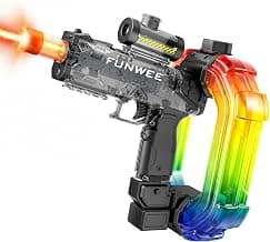 Funwee Electric Water Guns for Adults Kids, Colorful LED Light Effect, 750cc High Capacity, Most Powerful Automatic Water Squirt, Long Range Strongest Blaster, Outdoor Pool Toy (Black)