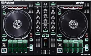 Roland DJ-202 Compact DJ Controller | 2-Channel, 4-Deck Controller for Serato DJ Lite | Large, Low-Latency Platters | Iconic Roland Drum Kit Sounds
