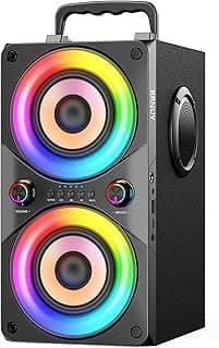 Bluetooth Speaker 100W Portable Big Powerful Deep Bass Loud Sound Wireless Boombox with Subwoofer TWS LED Lights DSP Large Wooden Speakers for Outdoor Home Party